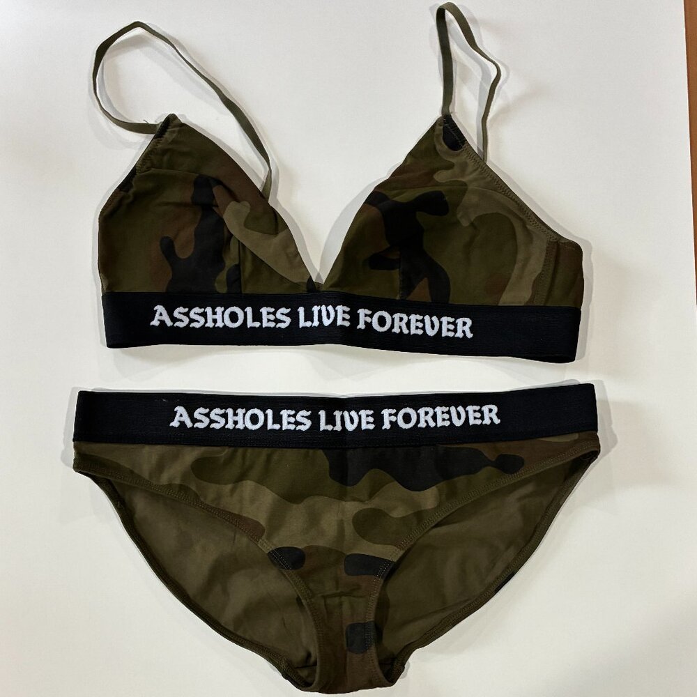 Assholes Live Forever Green Camouflage Women's Bralette and Underwear Set